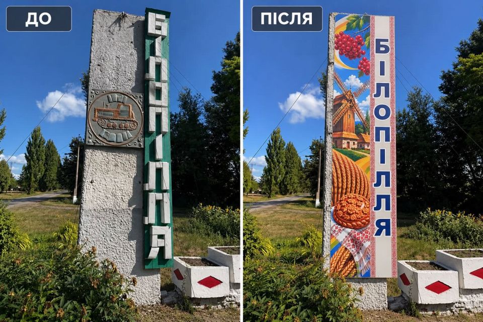 У Білопіллі оновили в’їзну вивіску з назвою села